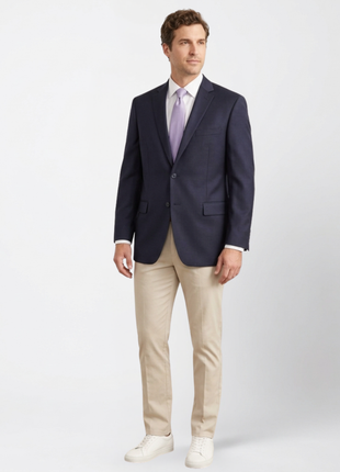 Mens Classic Fit Solid Navy Blue Two Button Wool Blazer Suit Jacket - The Suit Depot