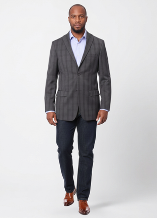 Prontomoda Men's Gray Plaid 100% Wool Slim Fit Blazer Sport Coat