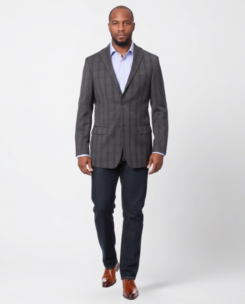 grey dress shoes with black pants Prontomoda Men's Gray Plaid 100% Wool Slim Fit Blazer Sport Coat, 46 / Short