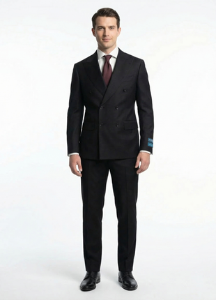 Tovaglia Mens Solid Black Classic Fit Double Breasted Wool Cashmere Blend Suit