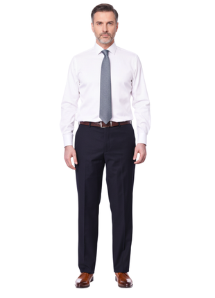 Mens Classic Fit Solid Navy Blue Flat Front Washable Prehemmed Dress Pants