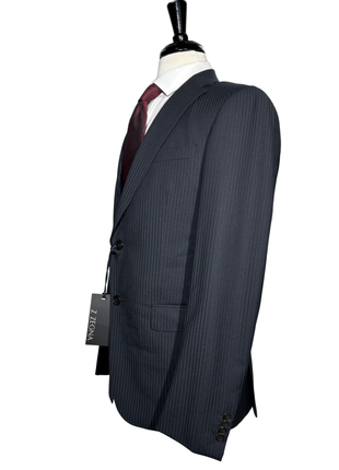 Z Zegna Mens Black Pinstripe Notch Lapels Classic Fit 2-Button Wool Suit - 40R