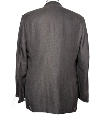 Ermenegildo Zegna Mens Gray Houndstooth Fully-Canvassed Notch Lapel Slim Fit 2-Button Linen Blend Suit - 44R