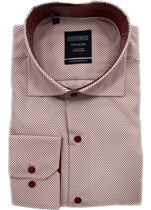 Montreux Mens Contemporary Fit Red Spread Collar 4-way Stretch Dress Shirt