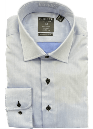 Mens Classic Solid Sky Blue With Blue Black buttons Spread Collar Cotton Dress Shirt