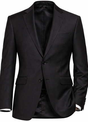 Men's Euro Slim Fit Solid Black Two Button 2 Piece 100% Wool Suit - The Suit Depot
