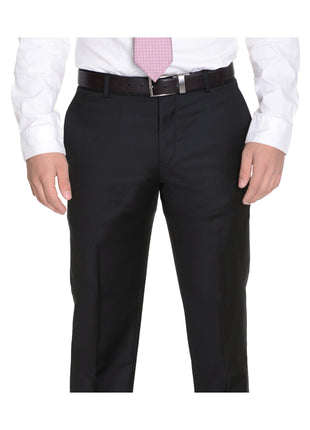 Braveman Mens Black Washable Flat Front Slim Fit Dress Pants