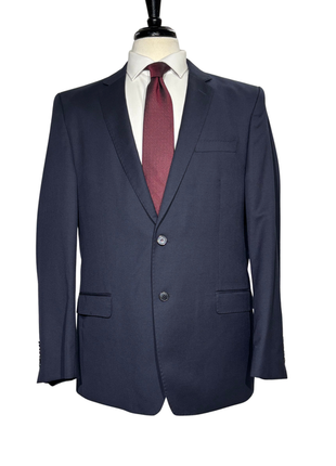 Versace Collection Mens Solid Dark Blue Notch Lapel Classic Fit 2-Button Wool Suit - 44L