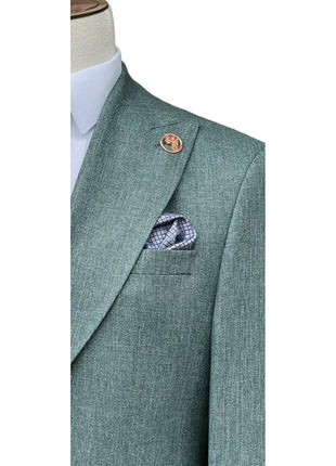 Romaster Mens Green Slim Fit Wool Blend 2 Piece Suit With Peak Lapels