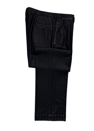 Cesare Attolini Black Pinstripe Peak Lapel Classic Fit 3-Button Wool Cashmere Suit - 46R
