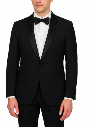 Raphael Solid Black Classic Fit With Black Satin Shawl Lapels Tuxedo Suit