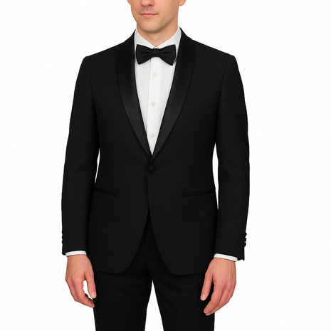Raphael Solid Black Classic Fit With Black Satin Shawl Lapels Tuxedo Suit
