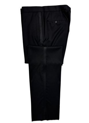Hugo Boss Mens Solid Black Satin Peak Lapel Classic Fit 1-Button Wool Tuxedo - 42S