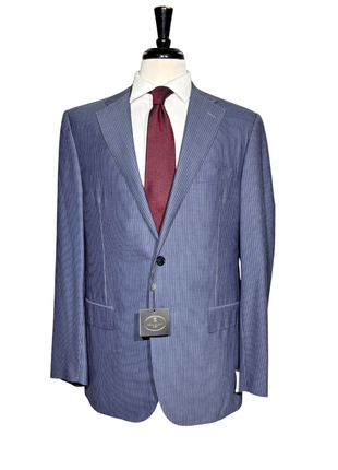 Corneliani Mens Blue Pinstripe Fully-Canvassed Notch Lapels Slim Fit 2 Button Wool Suit - 42L