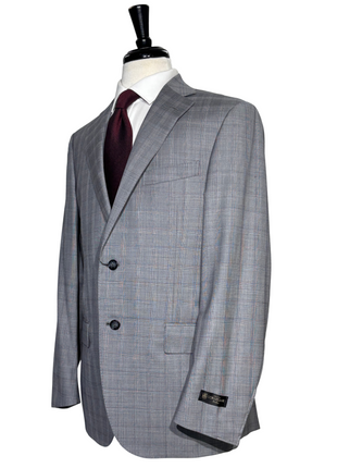 Corneliani Mens Gray Glen Plaid Fully-Canvassed Notch Lapels Classic Fit 2 Button Wool Suit - 40R