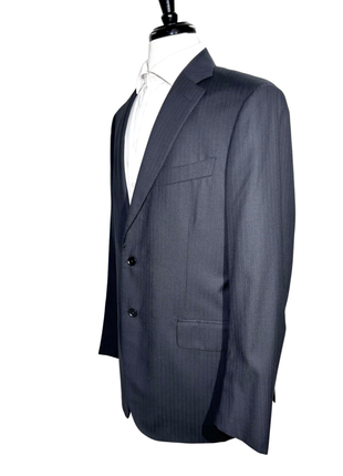 Isaia Mens Black Tonal Stripe Fully-Canvassed Notch Lapel Slim Fit 2-Button Wool Suit - 44L