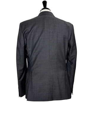 Sample Production Charcoal Sharkskin Notch Lapel Classic Fit 2-Button Wool Suit - 42L