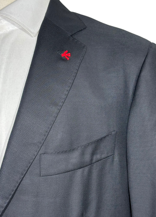 Isaia Mens Black Textured Fully-Canvassed Notch Lapel Classic Fit 2-Button Wool Suit - 44L