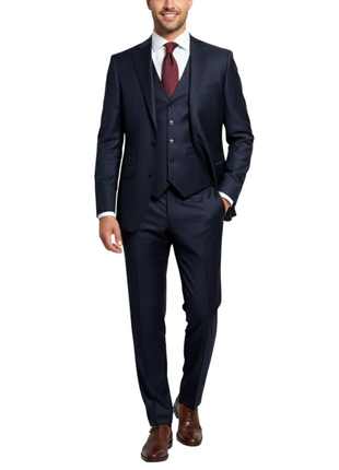Canali Solid Navy Canvassed Slim Fit Notch Lapel Wool 3-Piece Suit 38R - The Suit Depot
