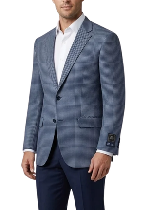 Beragamo Blue Houndstooth Modern Fit Notch Lapel 2-Button Wool Sport Coat