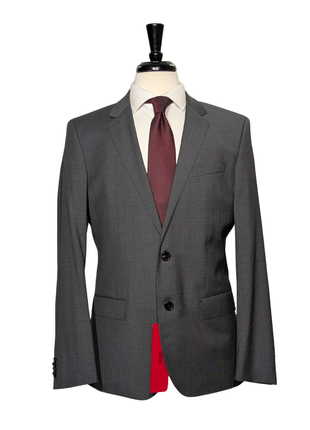 Hugo Boss Slim Fit Textured Charcoal Notch Lapel Two Button Wool Suit