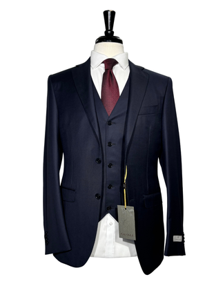 Canali Solid Navy Canvassed Slim Fit Notch Lapel Wool 3-Piece Suit 38R - The Suit Depot