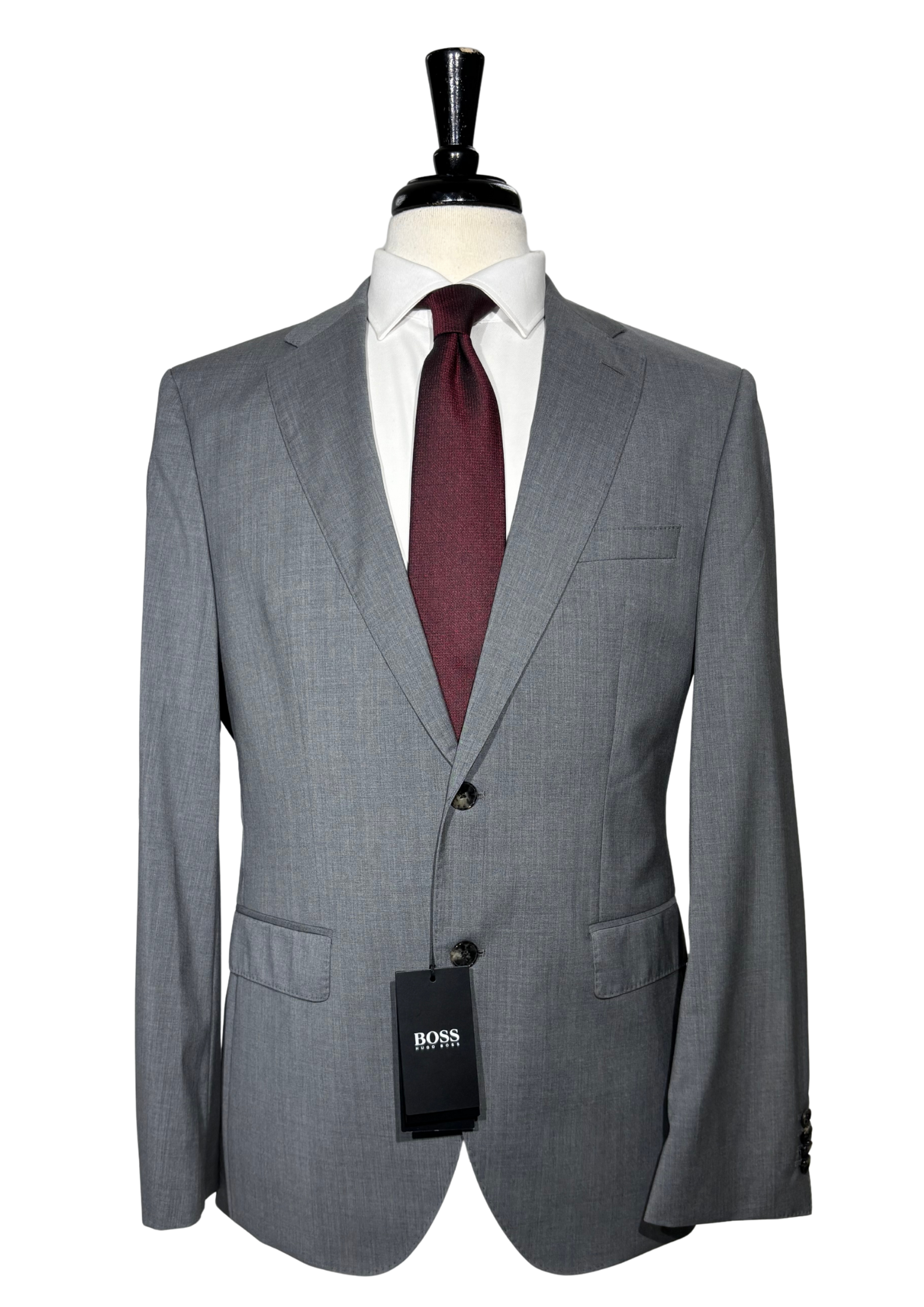 Hugo Boss Modern Fit Stretch Light Gray Solid Two Button Notch Lapel Wool  Suit