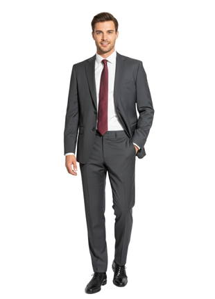 Boss Solid Charcoal Gray Notch Lapel Comfort fit Wool Stretch 2-Button Suit 42S