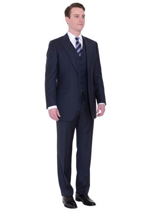 Canali 38xl 48 Drop 7 Navy Tonal Striped Three Piece Wool Suit With Peak Lapels