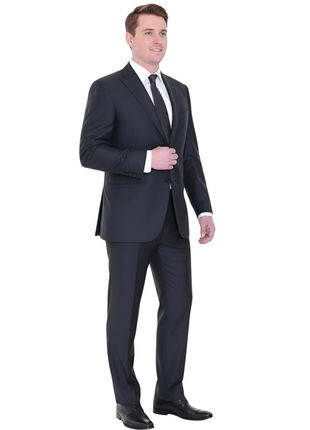 Corneliani Slim Fit 46R 58 Black Striped Super 130's Wool Suit with Peak Lapels