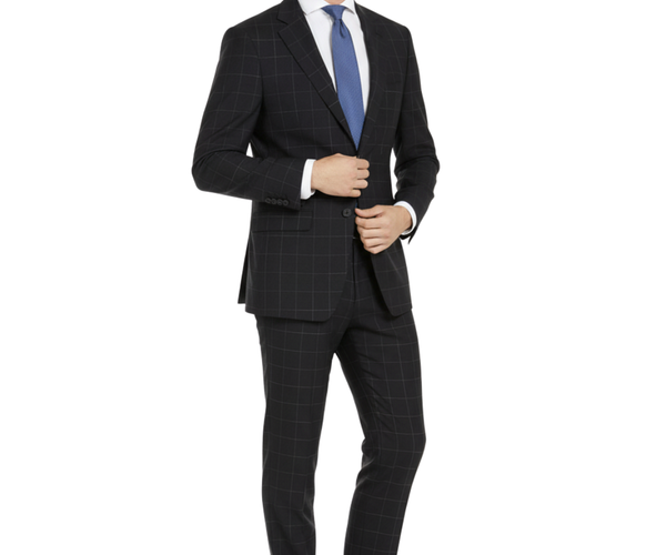 Men's Calvin Klein Navy Blue Windowpane Slim Fit Wool Suit – The