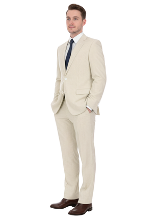 Emigre Classic Fit Tan Striped Two Button Cotton Seersucker Suit