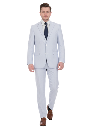 Emigre Classic Fit Blue Striped Two Button Cotton Seersucker Suit