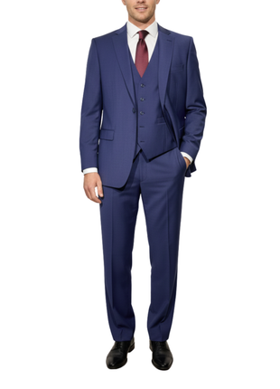 Cleo Luxor Indigo Blue Regular Fit Wool Stretch 3 Piece Suit