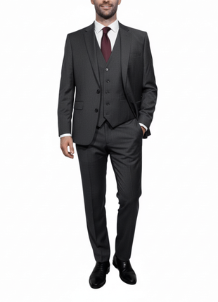 Cleo Luxor Obsidian Charcoal Slim Fit Wool Stretch 3 Piece Suit