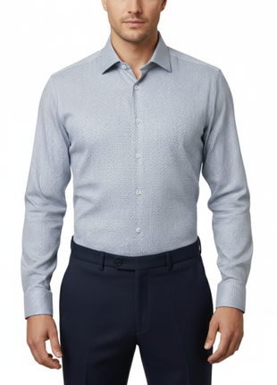 Vitarelli Italy White & Blue Slim Fit 4-Way Super Stretch Wrinkle Resistant Dress Shirt