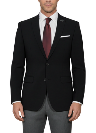 John Varvatos Textured Black Slim Fit Wool Stretch Two Button Blazer Sportcoat