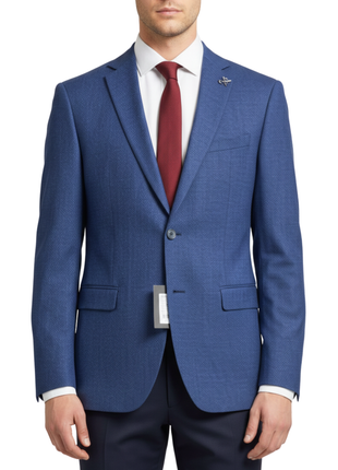 John Varvatos Textured Blue Slim Fit Wool Two Button Blazer Sportcoat
