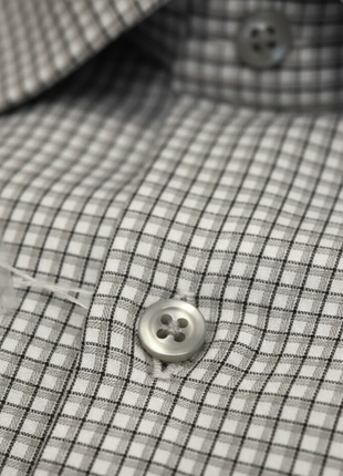 Mens Grid Check White & Black Slim Fit Cotton Blend Stretch Spread Collar Dress Shirt