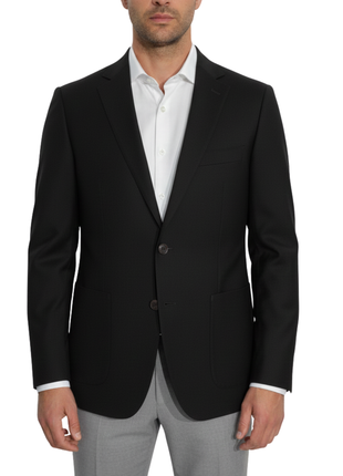 T.O. TR Mens Textured Black Classic Fit Patch Pockets 2 Button Jacket Blazer