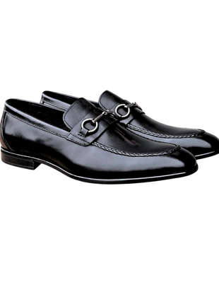 Carrucci Men’s Black Full-Grain Leather Buckle Loafers