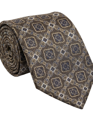 Premium Silk Mens Taupe Geometric Medallion Silk Hand-Made Tie - The Suit Depot