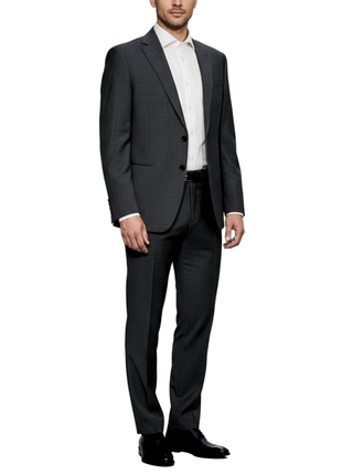 Armani Collezioni Black Micro-Check Slim Fit Notch Lapel 2-Button Suit 40L - The Suit Depot