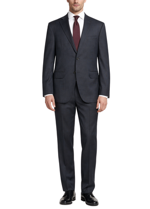 Canali Plaid Charcoal Gray & Blue Modern Fit Notch Lapel Wool 2-Button Suit 46R - The Suit Depot