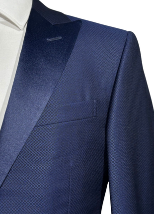 Corneliani Mens Blue Micro-Pattern Fully-Canvassed Peak Lapel Slim Fit 3-Piece Wool Tuxedo Suit - 38S - The Suit Depot