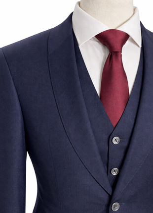 Canali Solid Navy Slim Fit Shawl Lapel Wool 3-Piece Suit 38R - The Suit Depot