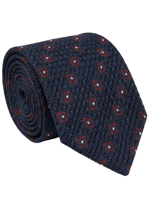 Letteriello Navy With Burgundy Diamond Medallions Woven Grenadine Silk Neck Tie