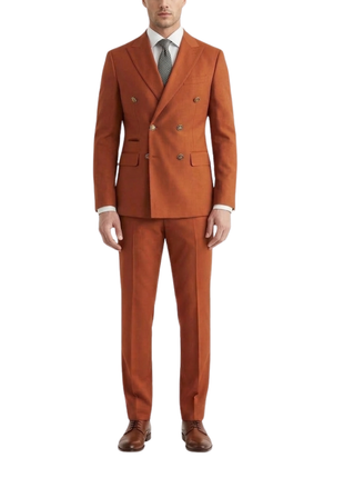 Vitali Solid Rust Classic Fit Peak Lapel Double Breasted Suit
