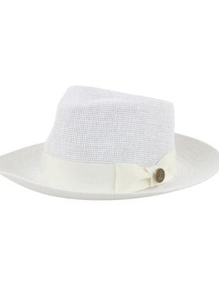 Steven Land Panama Collection White Woven Straw Fedora Hat