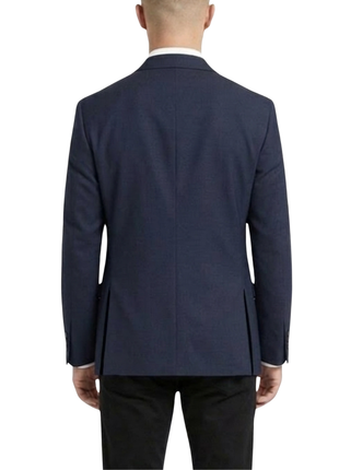 Michael Kors Solid Navy Blue Classic Fit Notch Lapel Wool 2-Button Blazer